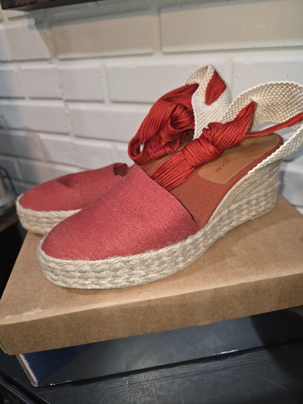 NEW Andre Assous Burnt Orange Canvas Payton Espadrille Wedge Sz 9